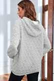 Light Grey Solid Color Quilted Kangaroo Pocket Hoodie