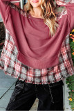 Red Splicing Plaid Pullover Sweatshirt