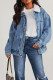 Wash Blue Fur Neckline Button Up Denim Jacket
