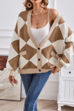 Geometric V Neck Button Knitting Cargidan