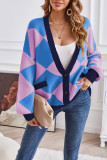 Geometric V Neck Button Knitting Cargidan