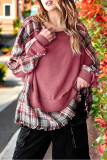 Red Splicing Plaid Pullover Sweatshirt
