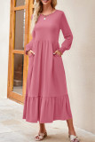 Plain Splicing Pockets Smocked Dress