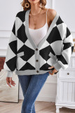 Geometric V Neck Button Knitting Cargidan
