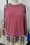 Red Splicing Plaid Pullover Sweatshirt