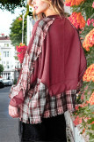 Red Splicing Plaid Pullover Sweatshirt
