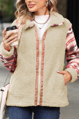 Aztec Sleeves Fleece Zipper Design Coat