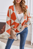 Geometric V Neck Button Knitting Cargidan