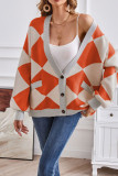 Geometric V Neck Button Knitting Cargidan