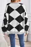 Geometric V Neck Button Knitting Cargidan