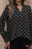 Black Frilled V Neck Foil Print Blouse
