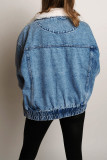 Wash Blue Fur Neckline Button Up Denim Jacket