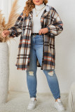 Plus Size Hooded Plaid Shacket Coat