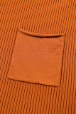 Gold Flame Patch Pocket Ribbed Knit Short Sleeve Sweater