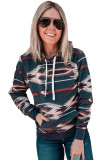 Gray Printed Western Fashion Aztec Print Pullover Hoodie