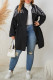 Black Splicing Geometric Print Zipper Drawstring Plus Size Jacket