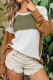 Green Color Block Exposed Seam Waffle Knit Long Sleeve Top