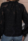 Black Lace Crochet V Neck Button SHirt