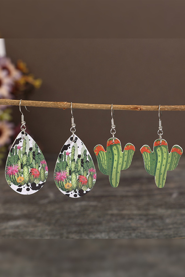 Western Cactus Leather Earrings