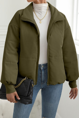 Plain Zipper Design Quilted Coat