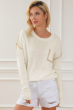 Beige Exposed Stitching Chest Pocket Drop Shoulder Sweater