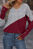 V Neck Colorblock Long Sleeves Top