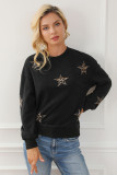 Black Leopard Star Patched Drop Shoulder Sweatshirt