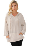 Pale Khaki Corded Drop Shoulder Kangaroo Pocket Hoodie