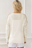 Beige Exposed Stitching Chest Pocket Drop Shoulder Sweater
