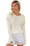 Beige Exposed Stitching Chest Pocket Drop Shoulder Sweater