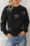Black Leopard Star Patched Drop Shoulder Sweatshirt