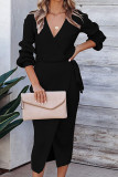 Plain V Neck Knit Midi Dress With Sash
