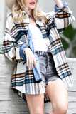 White Plaid Pattern Drop Shoulder Flannel Shacket