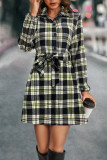 Lantern Sleeves Tie Waist Plaid Dress