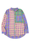 Purple Gradient Plaid Raw Hem Shirt