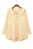 Apricot Waffle Knit Buttoned Long Sleeve Top