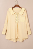 Apricot Waffle Knit Buttoned Long Sleeve Top