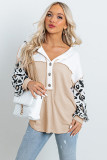 Parchment Leopard Sleeve Patchwork Waffle Knit Top