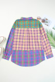 Purple Gradient Plaid Raw Hem Shirt