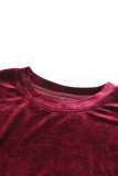 Fiery Red Solid Velvet Two Piece Athleisure Outfit
