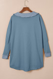 Sky Blue Waffle Knit Buttoned Long Sleeve Top
