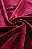 Fiery Red Solid Velvet Two Piece Athleisure Outfit