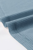 Sky Blue Waffle Knit Buttoned Long Sleeve Top
