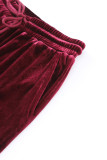 Fiery Red Solid Velvet Two Piece Athleisure Outfit