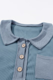 Sky Blue Waffle Knit Buttoned Long Sleeve Top