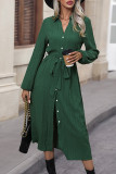 Green Button Up Long Split Dress