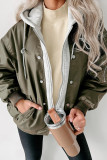 Color Block Fake Two Pieces Button Hooded Jacket
