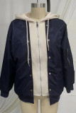 Color Block Fake Two Pieces Button Hooded Jacket