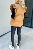 Plain Flutter Sleeves Puff Buttoned Vest Jacket