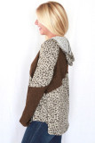 Leopard Print Ribbed Patchwork Buttoned Hoodie